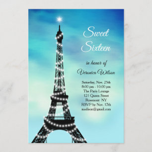 Sparkling Eiffel Tower Sweet Sixteen turquoise Invitation