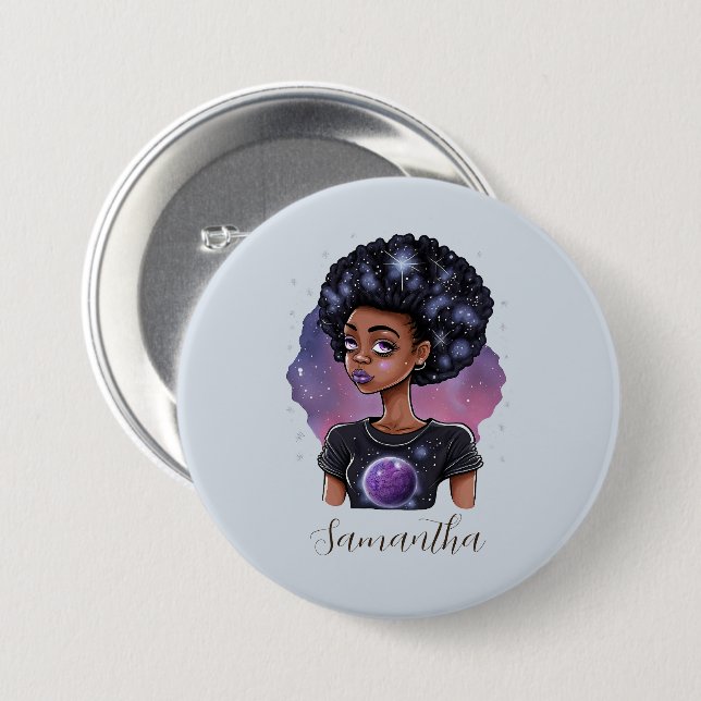 Sparkling Elegant Afro Woman Button (Front & Back)