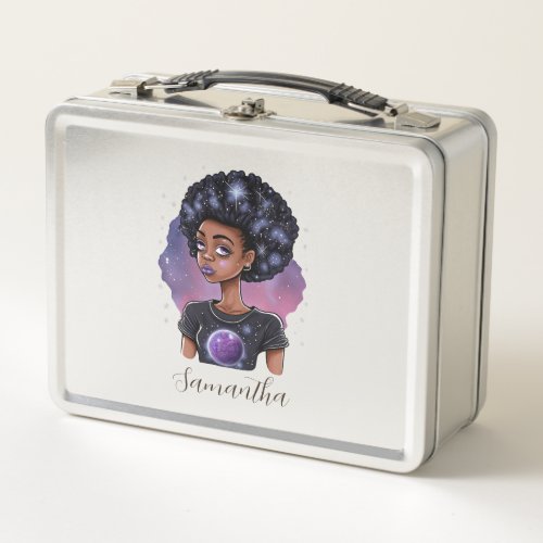 Sparkling Elegant Afro Woman Metal Lunch Box