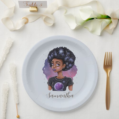 Sparkling Elegant Afro Woman Paper Plates
