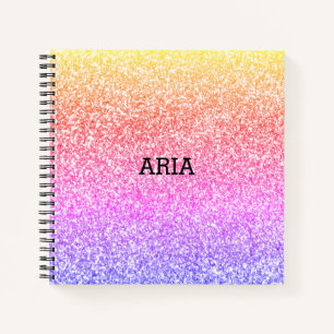 Sparkling elegant girly rainbow colorful cute pink notebook