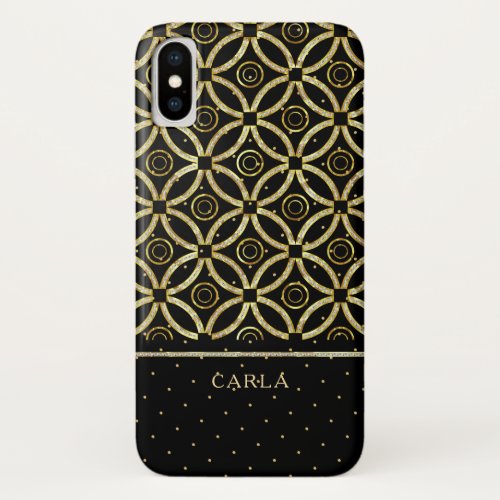 Sparkling elegant gold and black geometric pattern iPhone XS case