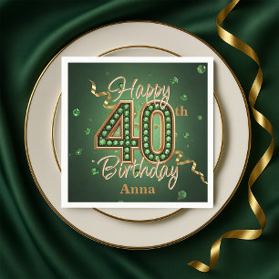 Sparkling Emerald Green and Gold 40th Birthday Napkins