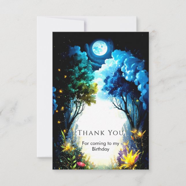 Sparkling Enchantment Woodland Birthday Thank You Card (Front)