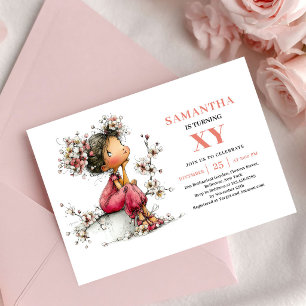 Sparkling Fairy Girl 3rd Birthday Blush Floral Invitation