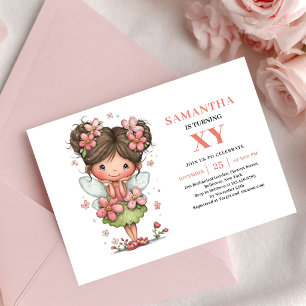 Sparkling Fairy Girl Birthday Floral Pink invite