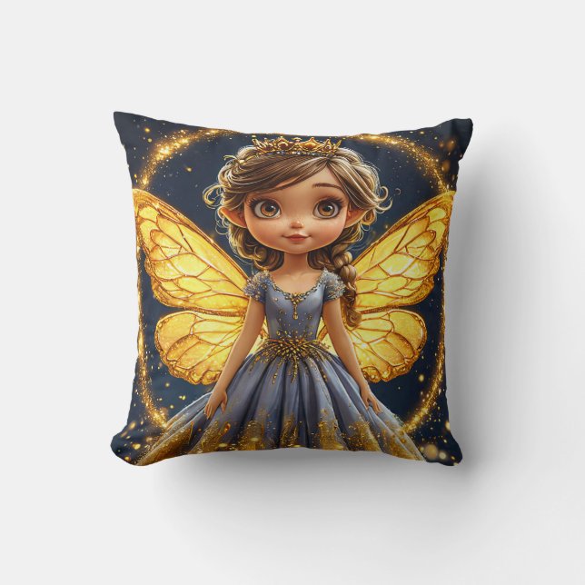 Sparkling Fairy Wand Glitter Wings Decor Throw Pillow (Front)