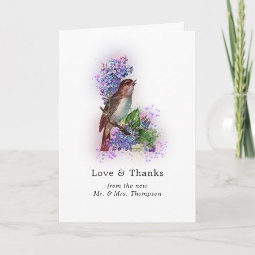 Sparkling Fantasy Floral Bird Wedding Thank You Card