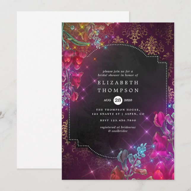 Sparkling Fantasy Vintage Floral Bridal Shower Invitation (Front/Back)