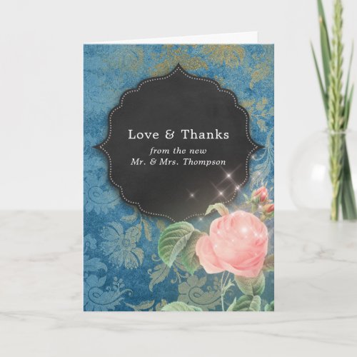 Sparkling Fantasy Vintage Wedding Photo Thank You Card