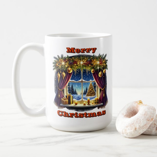 Sparkling Festive Winter Window Coffee Mug (With Donut)