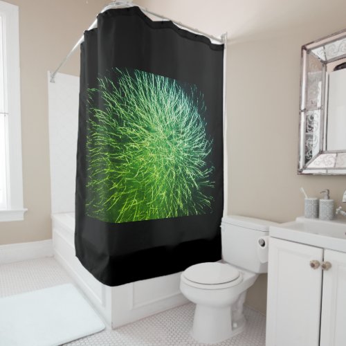 Sparkling Fireworks Abstract Neon Green Black Cool Shower Curtain