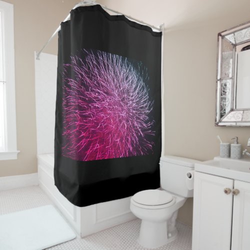 Sparkling Fireworks Abstract Pink Black Decorative Shower Curtain