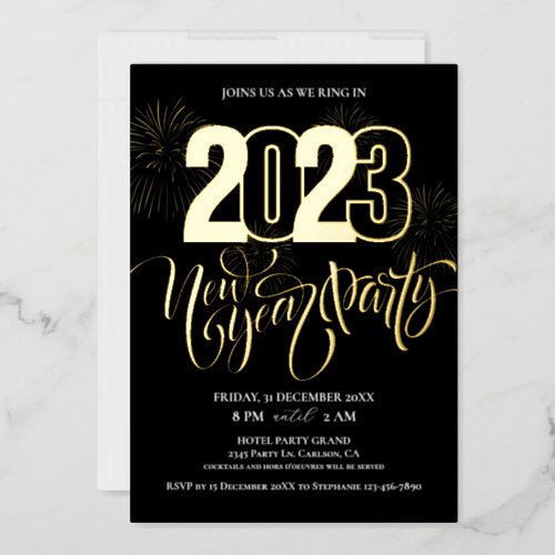 Sparkling Fireworks and Elegant New Years Party Foil Invitation