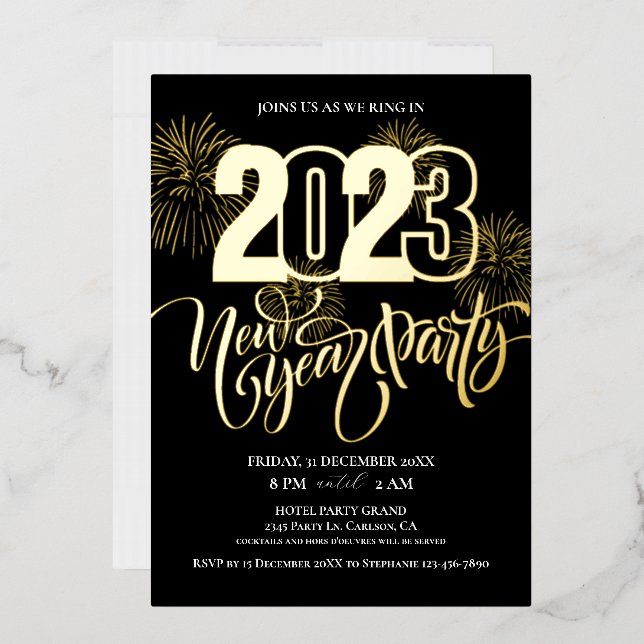 Sparkling, Fireworks and Elegant New Year's Party Foil Invitation (Envelope)