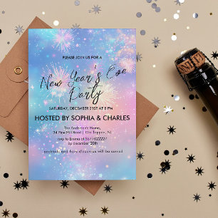 Sparkling Fireworks Blue New Year's Eve Party Invitation