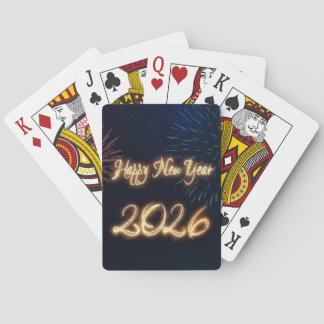 Sparkling Fireworks Happy New Year 2026 Poker Cards