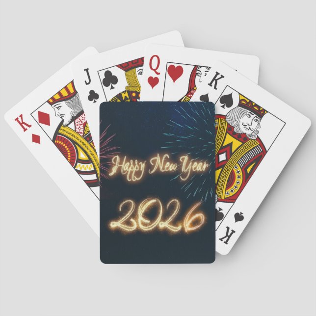 Sparkling Fireworks Happy New Year 2026 Poker Cards (Back)