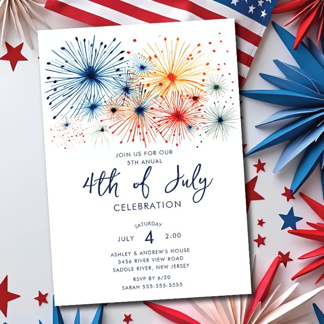 Sparkling Fireworks July 4th Celebration  Invitation (Creator Uploaded)