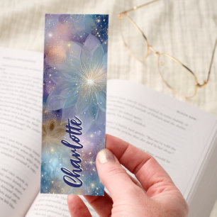 Sparkling Floral Galaxy Design Personalized Bookmarks