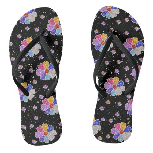 Sparkling Floral Jewel Pattern Flip Flops