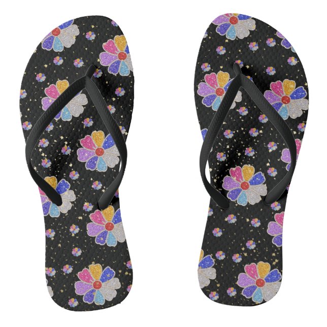 Sparkling Floral Jewel Pattern Flip Flops (Footbed)