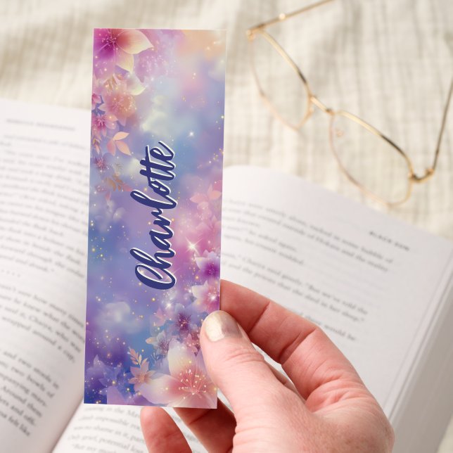 Sparkling Floral Pastel Sky Personalized Bookmarks (Hand)