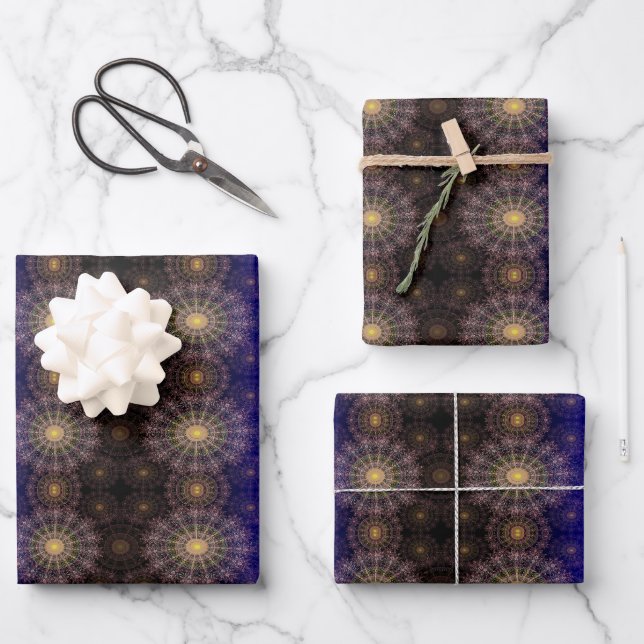 Sparkling flower art in the clear night sky wrapping paper sheets (Front)