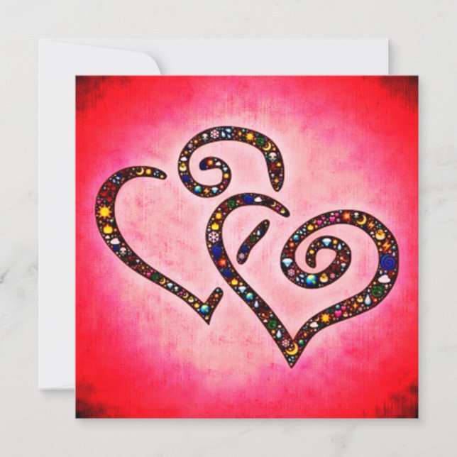 Sparkling Gem Hearts Designer Square Note Card (Front)