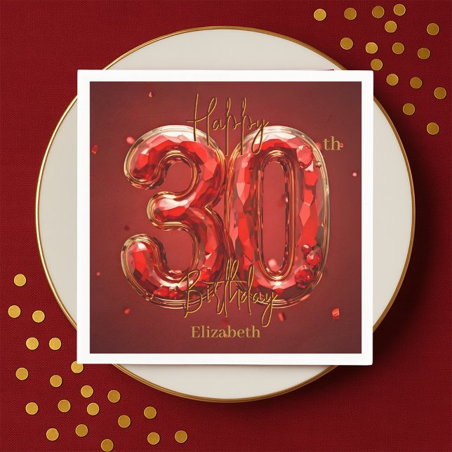 Sparkling Gemstone Ruby and Gold 30th Birthday  Napkins (Creator Uploaded)