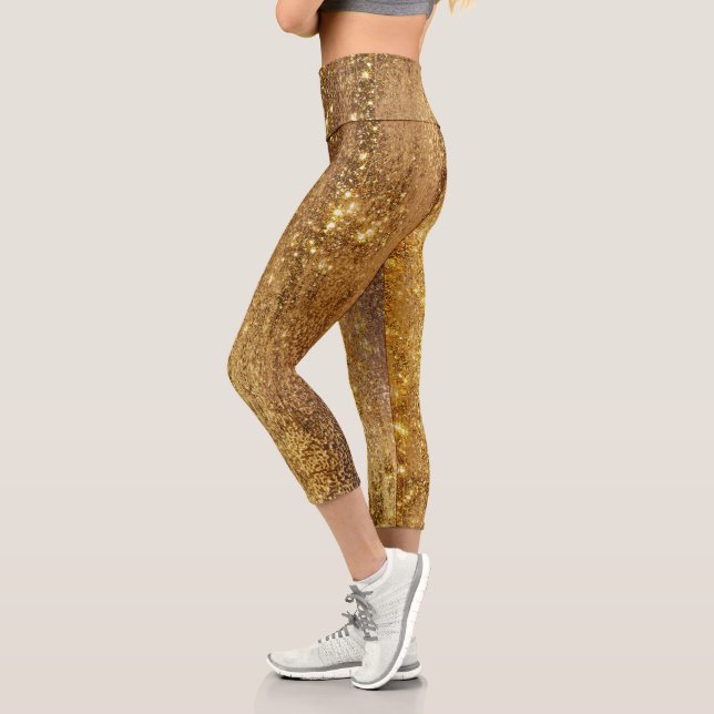 Sparkling Girly Glam Glitter Disco Party Capri Leggings (Left)