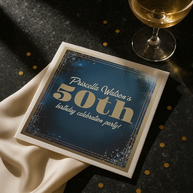 Sparkling Glitter Blue and Gold Birthday Party Napkins (Sparkling Glitter Blue and Gold Birthday Party Napkins)