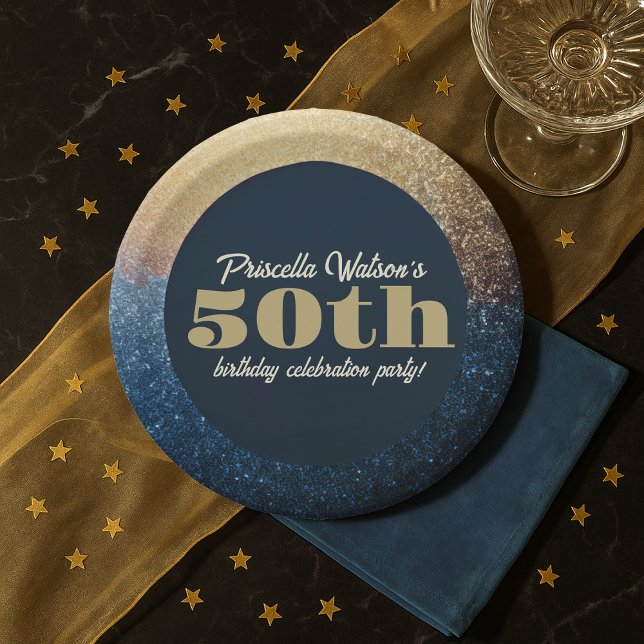 Sparkling Glitter Blue and Gold Birthday Party Paper Plates (Sparkling Glitter Blue and Gold Birthday Party Paper Plates)