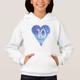 Sparkling Glitter Blue Heart 10th Birthday girl Hoodie
