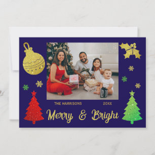 Sparkling Glitter Christmas Tree Jolly Leaf Photo Holiday Card