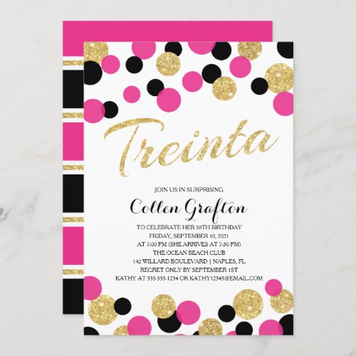 Sparkling Glitter Confetti  30th TREINTA Birthday Invitation