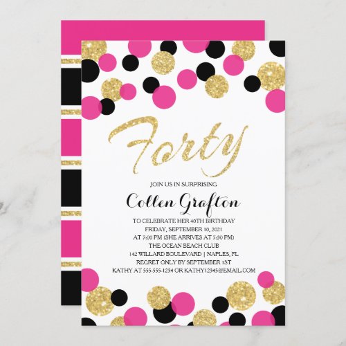 Sparkling Glitter Confetti  40th Birthday Invitation
