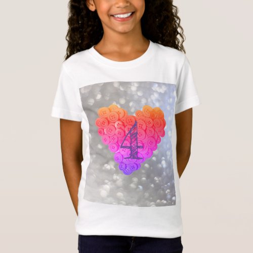 Sparkling Glitter Glamour Heart 4th Birthday girl  T_Shirt