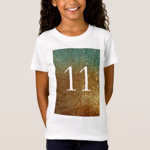 Sparkling Glitter Gold Heart 11th Birthday girl T_Shirt