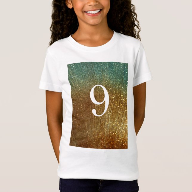 Sparkling Glitter Gold Heart 9th Birthday girl  T-Shirt (Front)