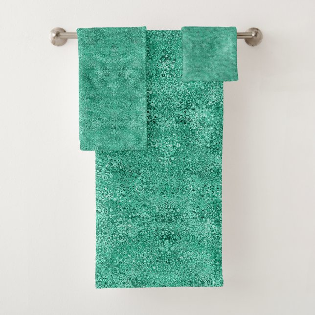 Sparkling glitter green pattern bath towel set (Insitu)