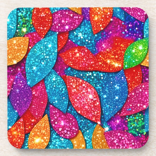 Sparkling Glitter Leaf Pattern Beverage Coaster (Front)