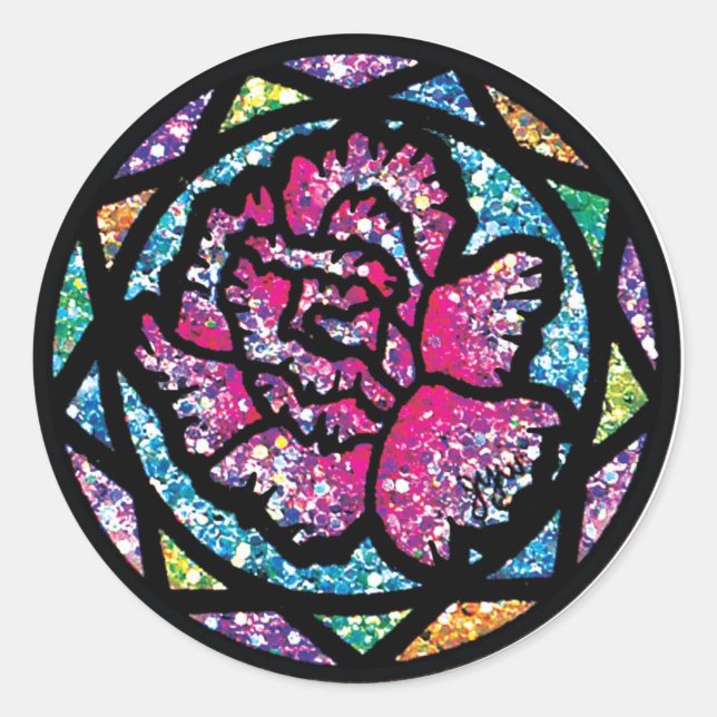 Sparkling Glitter Pink Carnation Classic Round Sticker (Front)