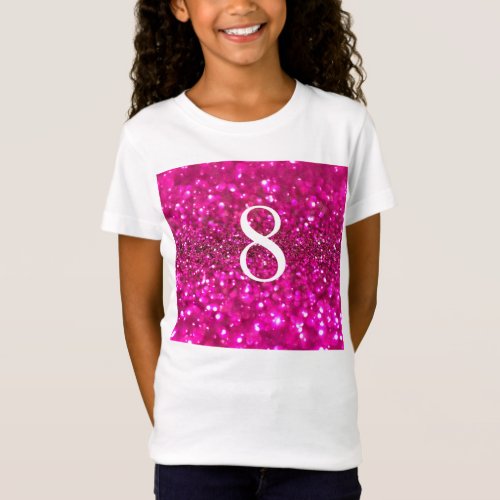 Sparkling Glitter Pink Heart 8th Birthday girl T_Shirt