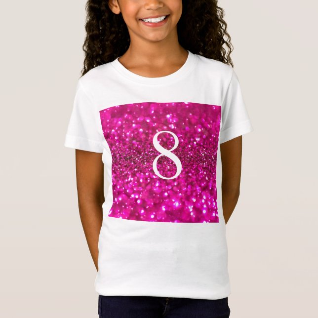 Sparkling Glitter Pink Heart 8th Birthday girl T-Shirt (Front)