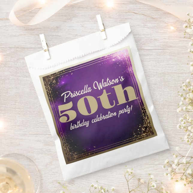Sparkling Glitter Purple and Gold Birthday Party Favor Bag (Clipped)
