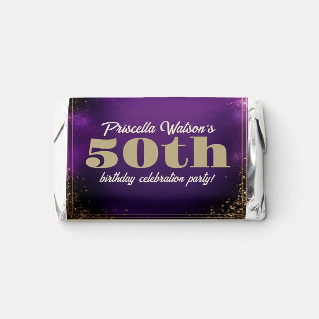 Sparkling Glitter Purple and Gold Birthday Party Hershey's Miniatures (Front)