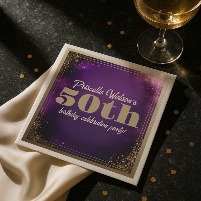 Sparkling Glitter Purple and Gold Birthday Party Napkins (Sparkling Glitter Purple and Gold Birthday Party Napkins)