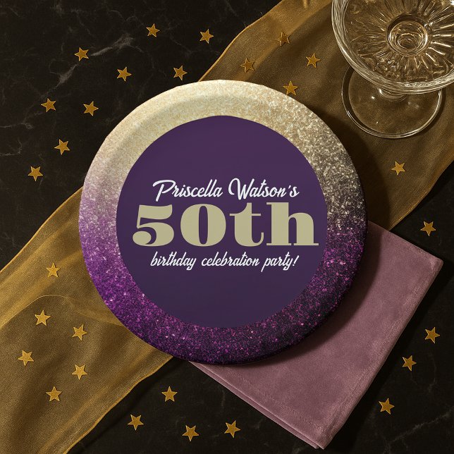 Sparkling Glitter Purple and Gold Birthday Party Paper Plates (Sparkling Glitter Purple and Gold Birthday Party Paper Plates)