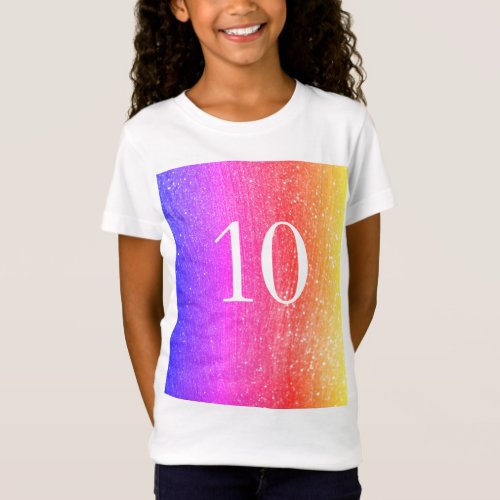 Sparkling Glitter Rainbow 10th Birthday girl Pink T_Shirt